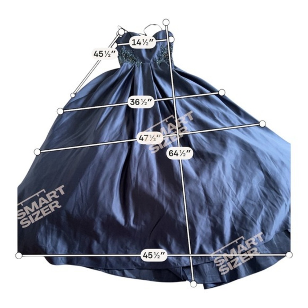 Blondie nite Navy Blue Satin Ball Gown Beaded Lace Waist Formal Evening Dress - Picture 11 of 11